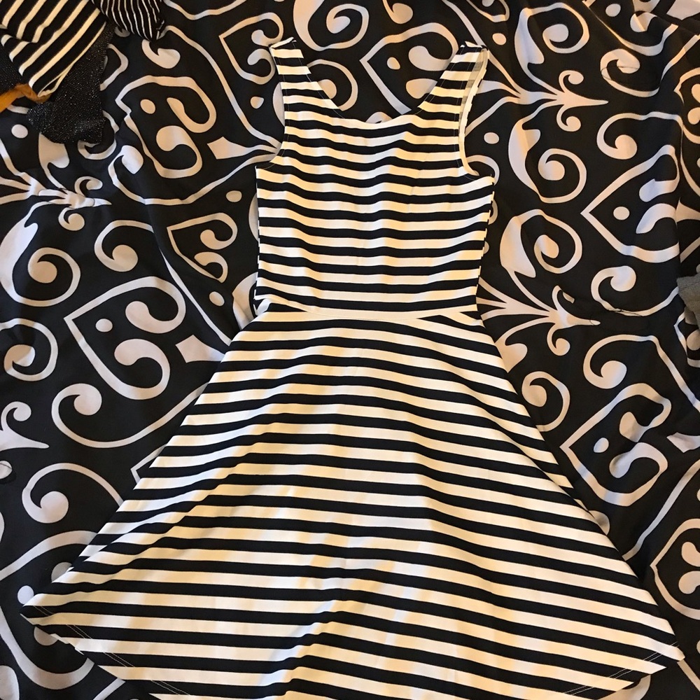 Black & white stripe skater dress